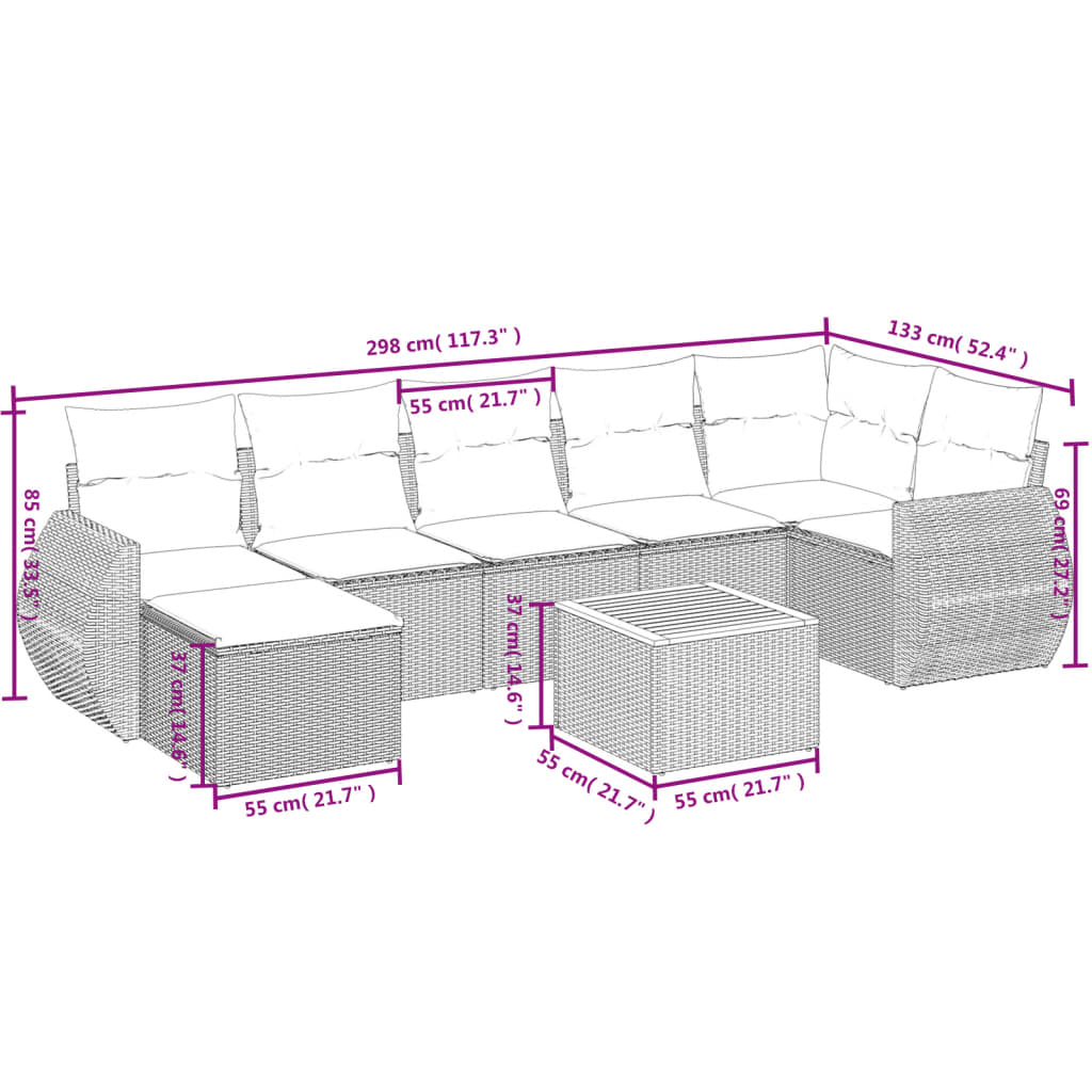 8-delige tuinbankset met kussens, zwart polyrotan is nu te koop bij PeponiXL, paradijselijk wonen!