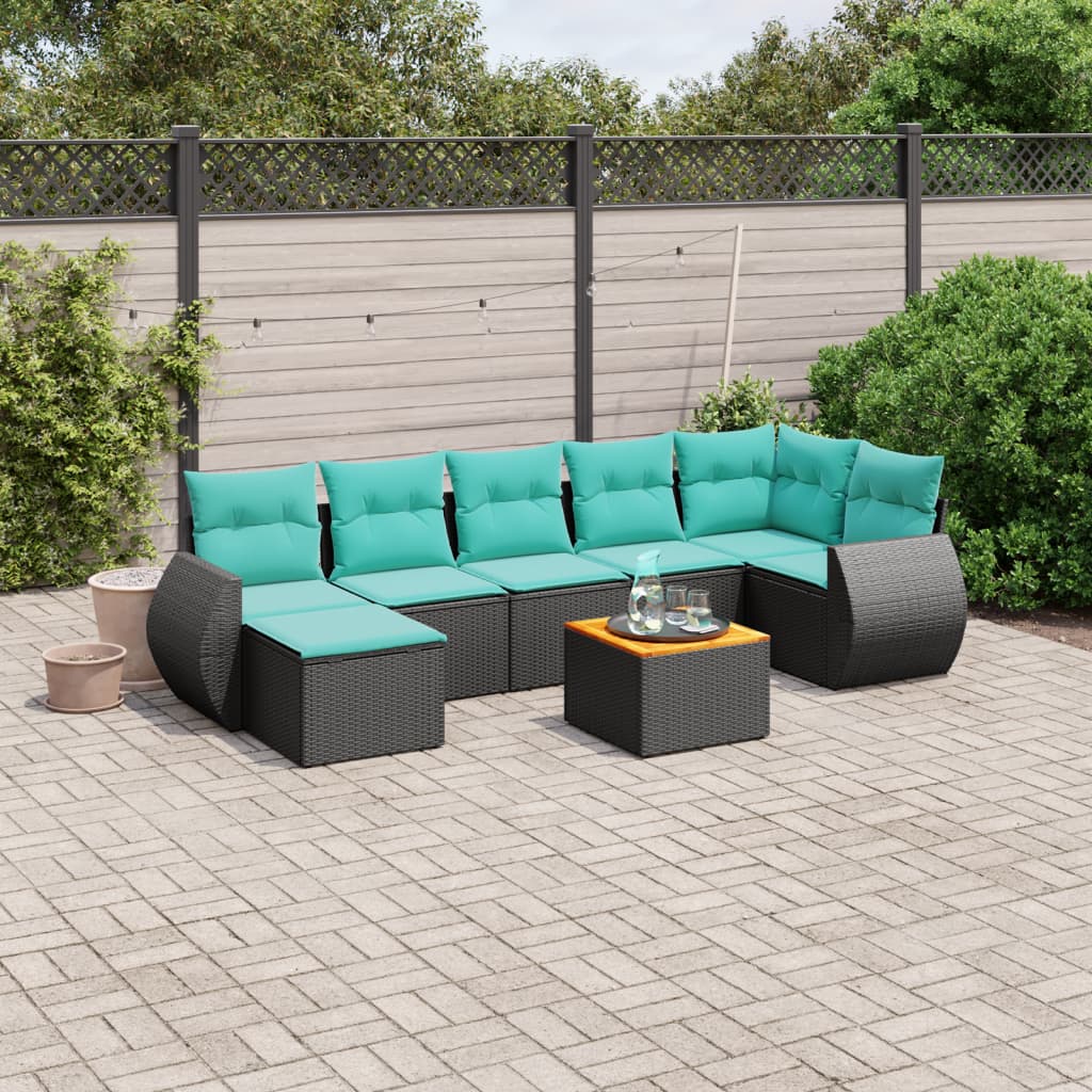 8-delige tuinbankset met kussens, zwart polyrotan is nu te koop bij PeponiXL, paradijselijk wonen!