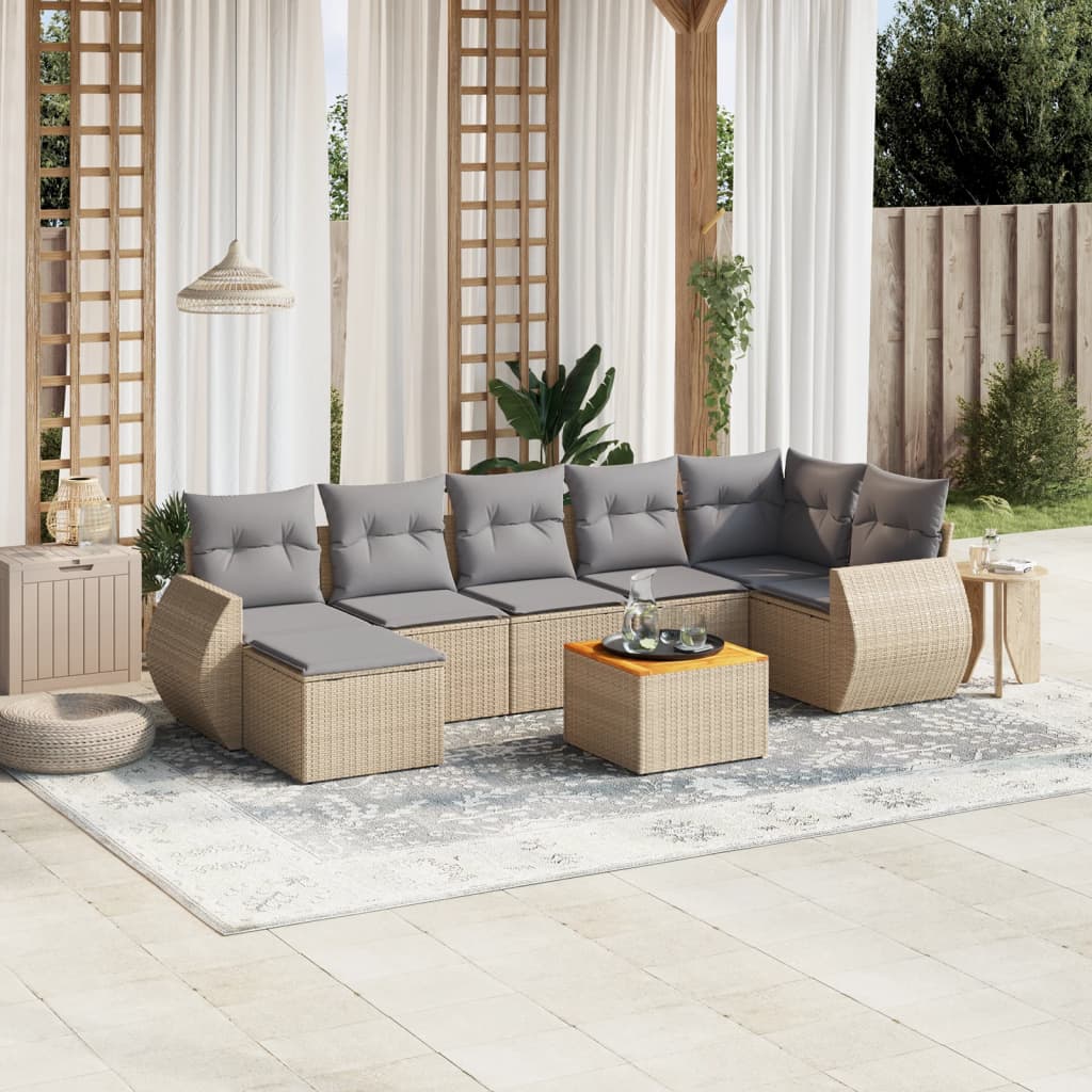 8-delige Loungeset met kussens poly rattan beige is nu te koop bij PeponiXL, paradijselijk wonen!