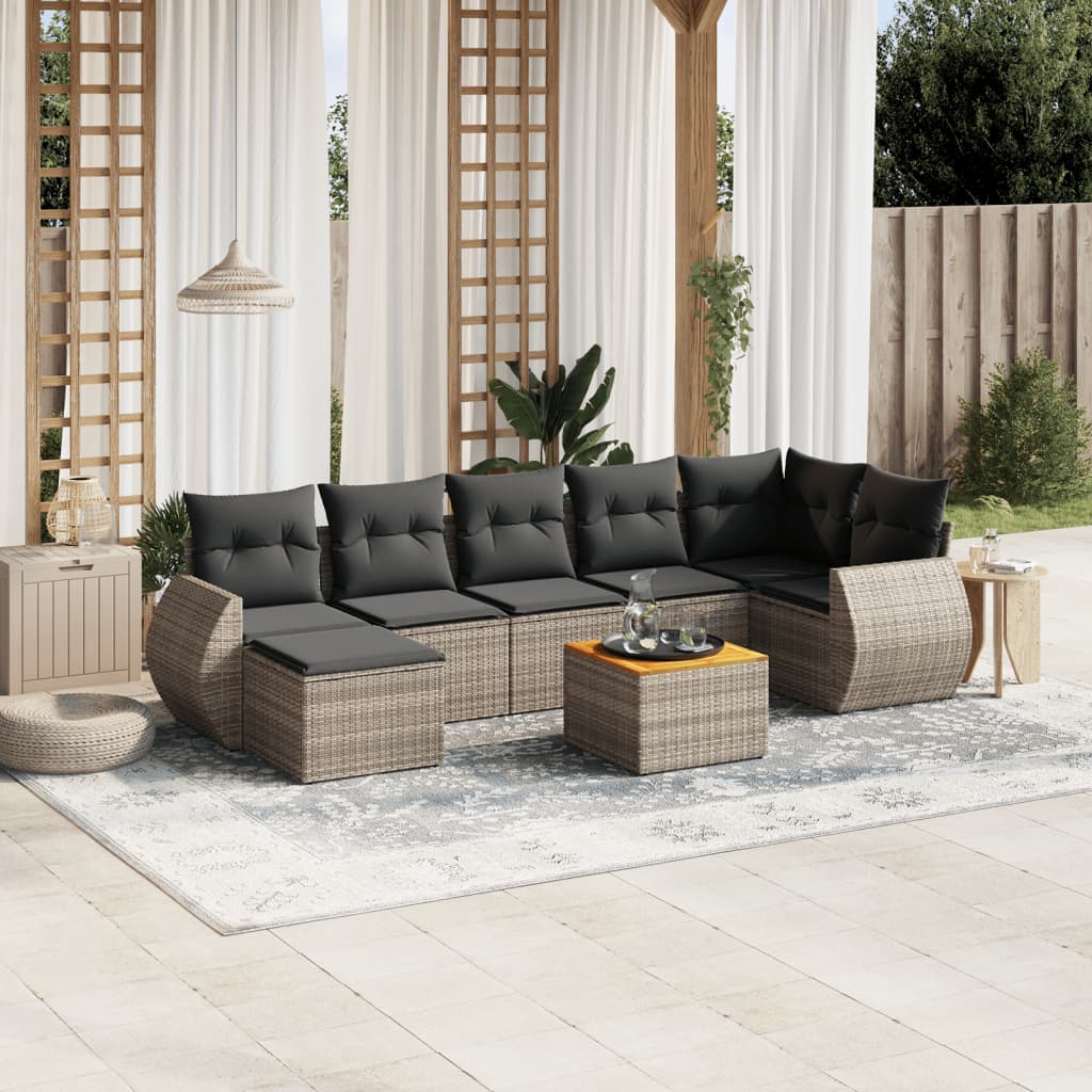 8-delige Loungeset met kussens poly rattan grijs is nu te koop bij PeponiXL, paradijselijk wonen!