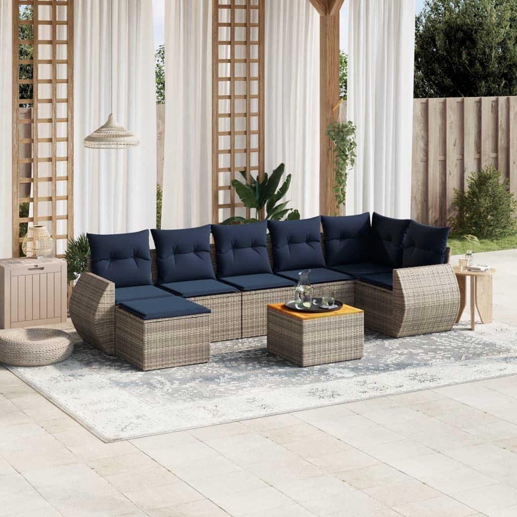 8-delige tuinbankset met kussens, grijs polyrotan is nu te koop bij PeponiXL, paradijselijk wonen!
