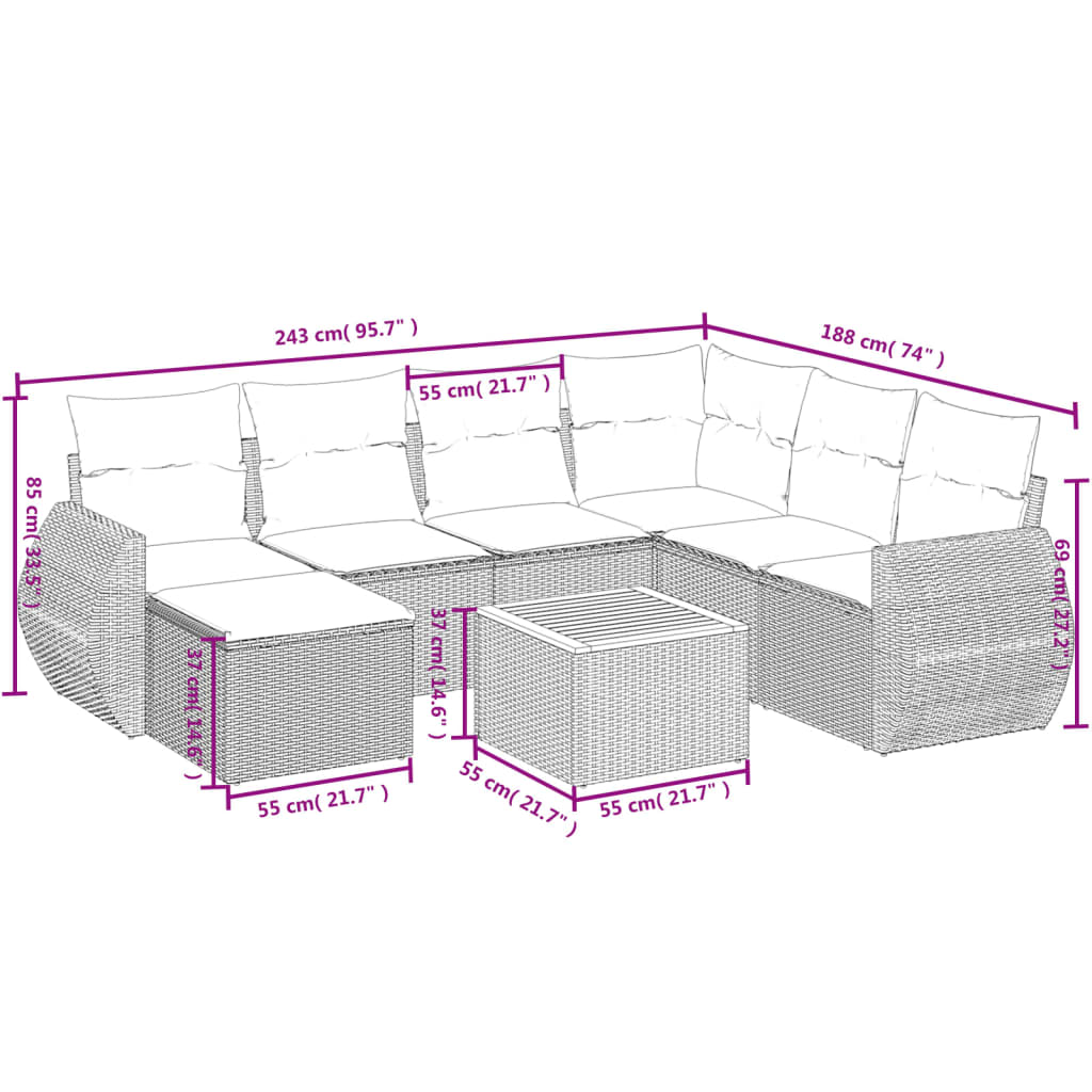 8-delige tuinbankset met kussens, zwart polyrotan is nu te koop bij PeponiXL, paradijselijk wonen!