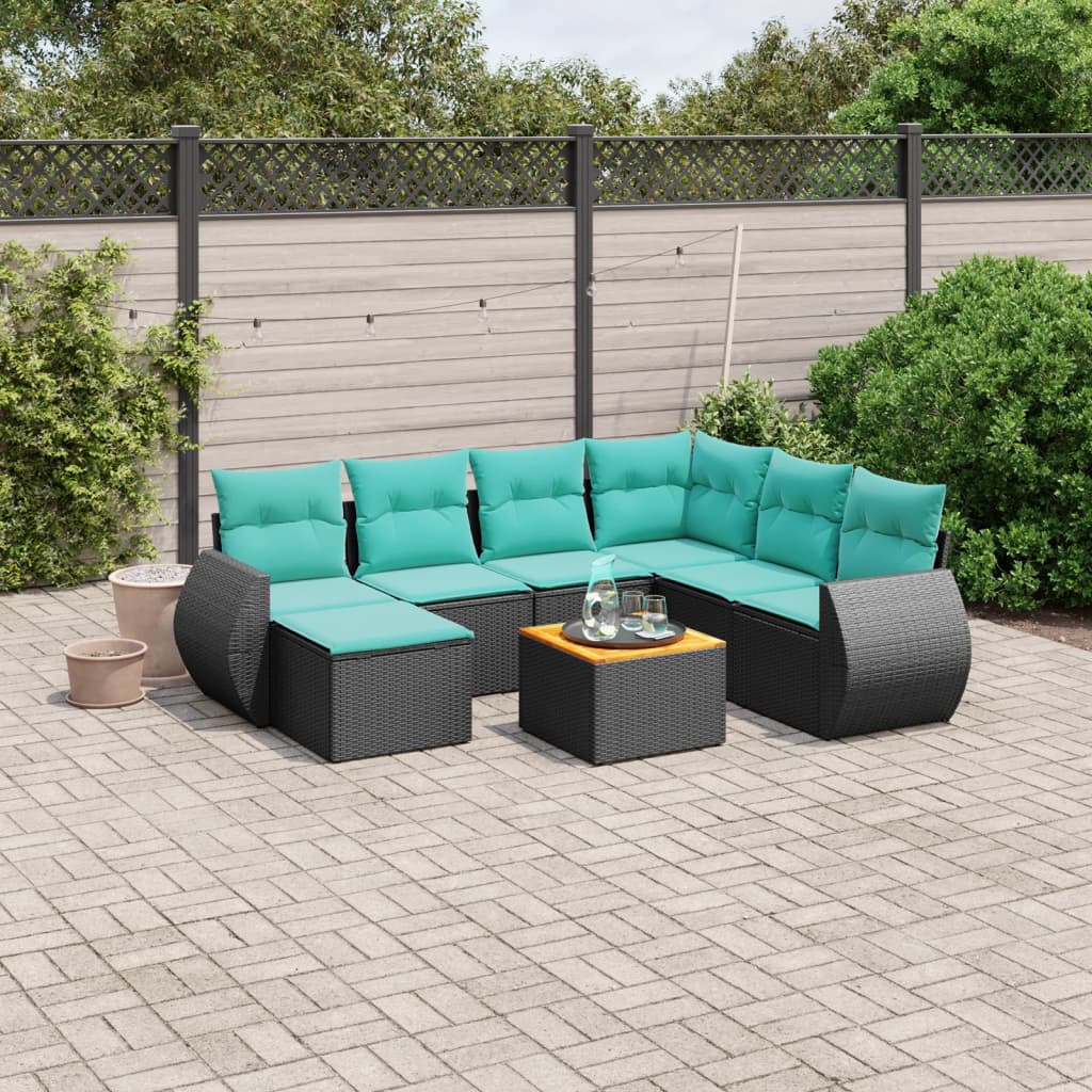 8-delige tuinbankset met kussens, zwart polyrotan is nu te koop bij PeponiXL, paradijselijk wonen!