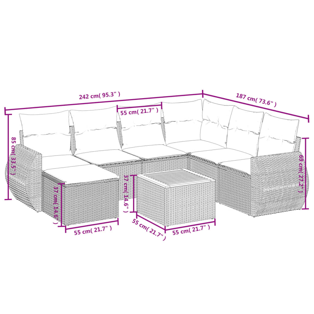 8-delige Loungeset met kussens poly rattan beige is nu te koop bij PeponiXL, paradijselijk wonen!