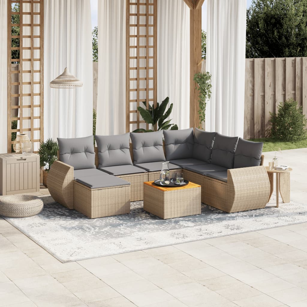 8-delige Loungeset met kussens poly rattan beige is nu te koop bij PeponiXL, paradijselijk wonen!
