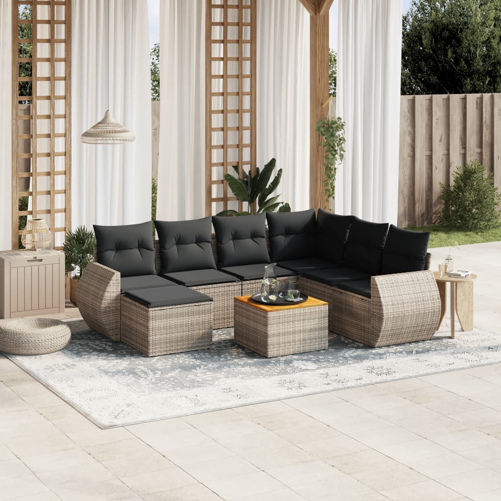 8-delige Loungeset met kussens poly rattan grijs is nu te koop bij PeponiXL, paradijselijk wonen!