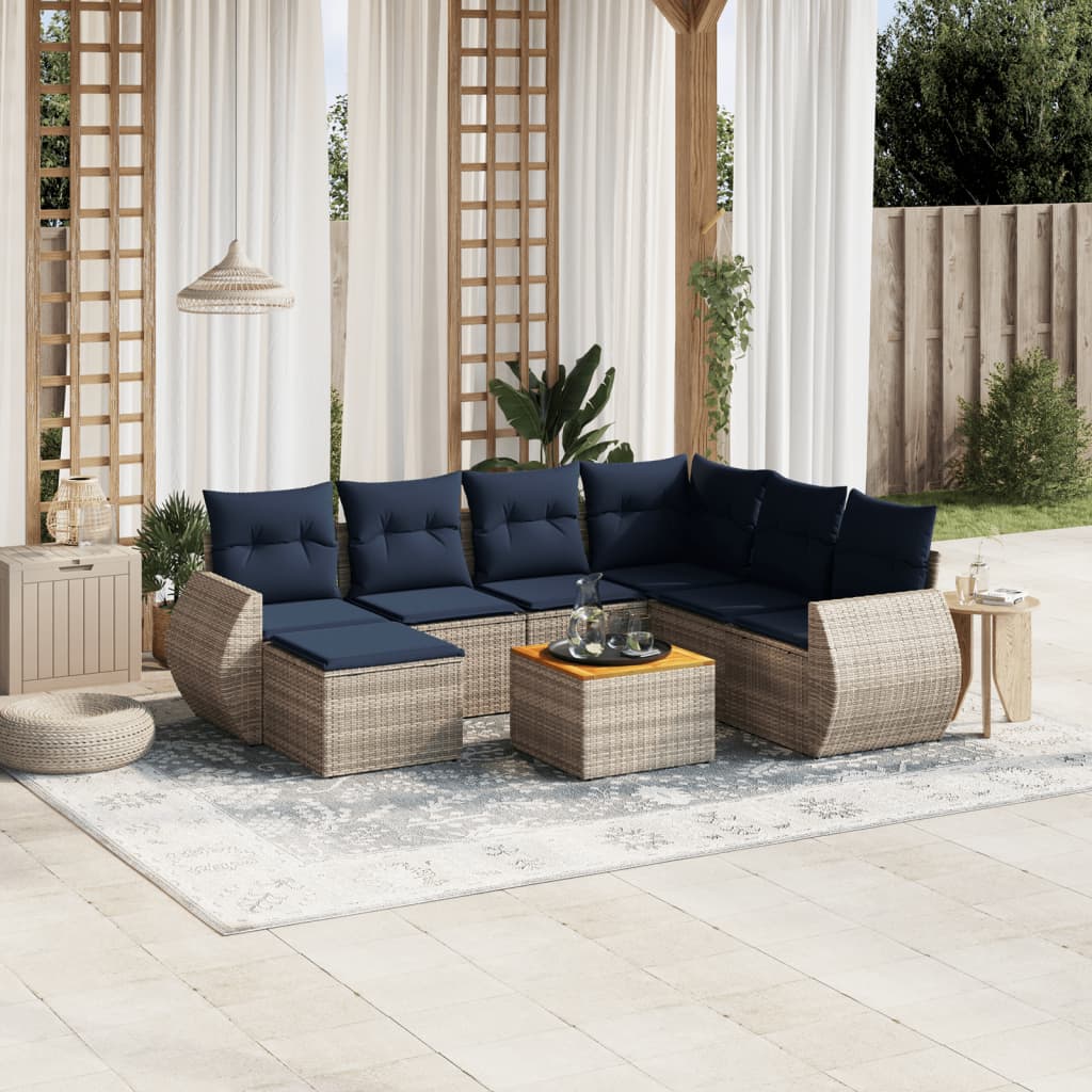 8-delige tuinbankset met kussens, grijs polyrotan is nu te koop bij PeponiXL, paradijselijk wonen!