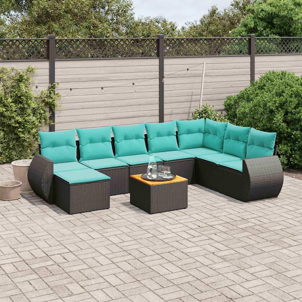 9-delige tuinbankset met kussens van zwart polyrotan is nu te koop bij PeponiXL, paradijselijk wonen!