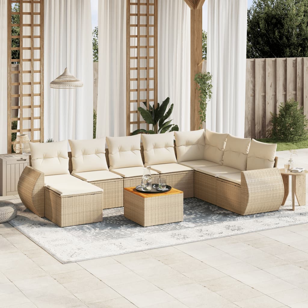 9-delige Loungeset met kussens poly rattan beige is nu te koop bij PeponiXL, paradijselijk wonen!