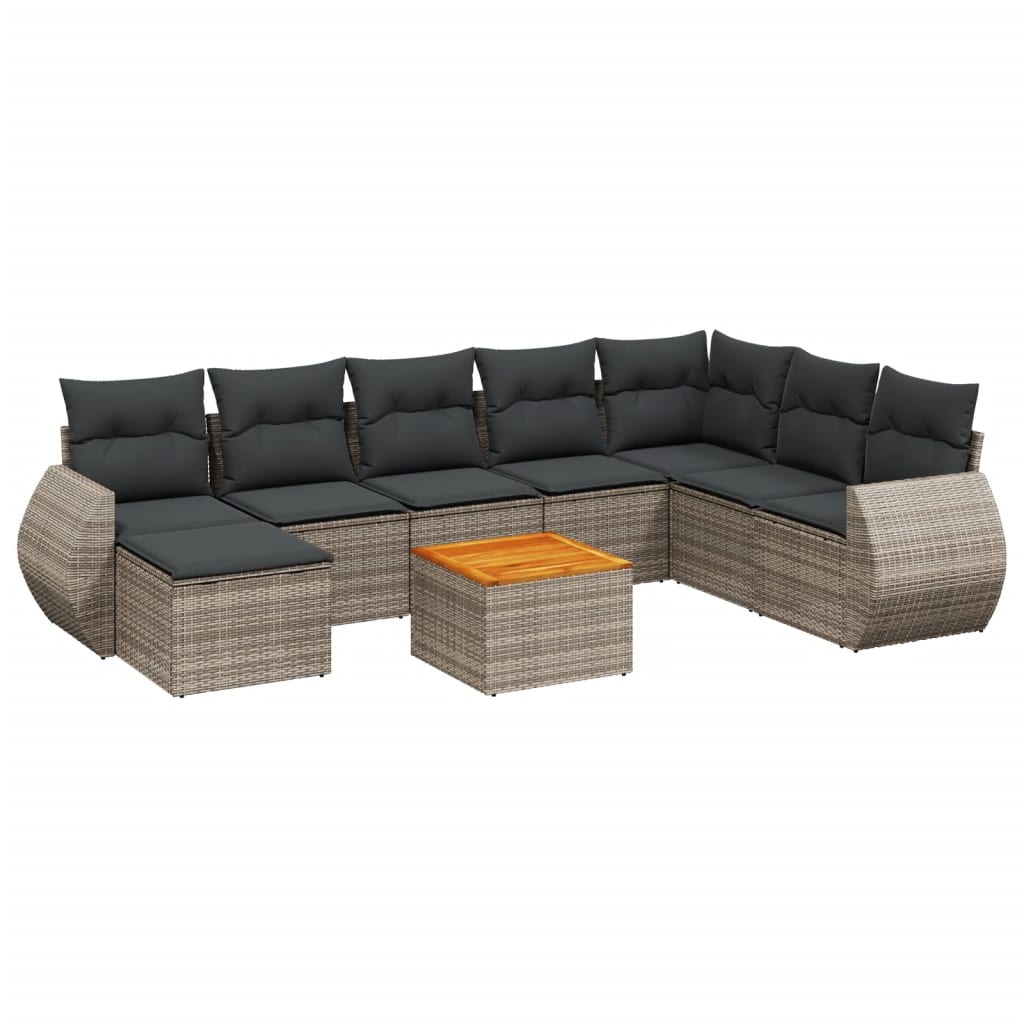 9-delige Loungeset met kussens poly rattan grijs is nu te koop bij PeponiXL, paradijselijk wonen!