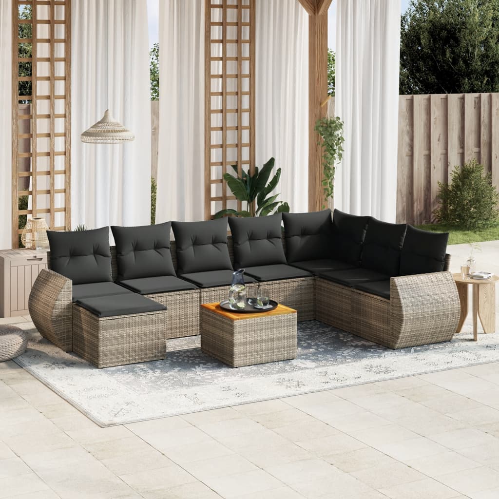 9-delige Loungeset met kussens poly rattan grijs is nu te koop bij PeponiXL, paradijselijk wonen!