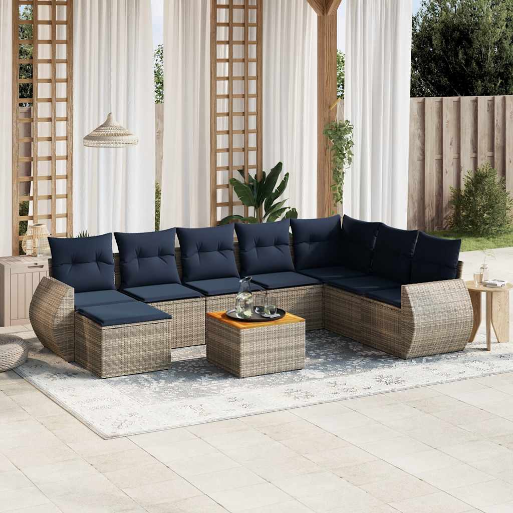 9-delige tuinbankset met kussens, grijs polyrotan is nu te koop bij PeponiXL, paradijselijk wonen!