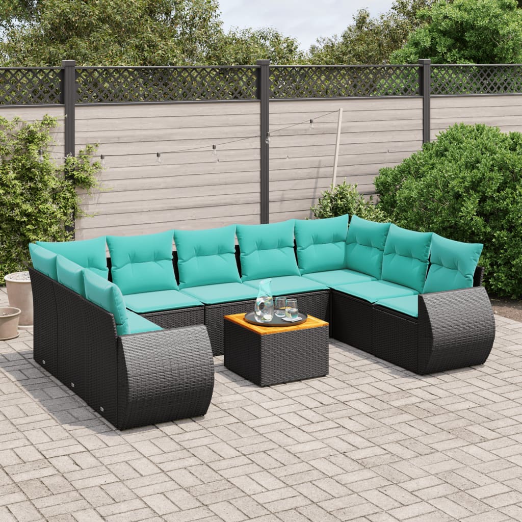 10-delige tuinbankset met kussens van zwart polyrotan is nu te koop bij PeponiXL, paradijselijk wonen!