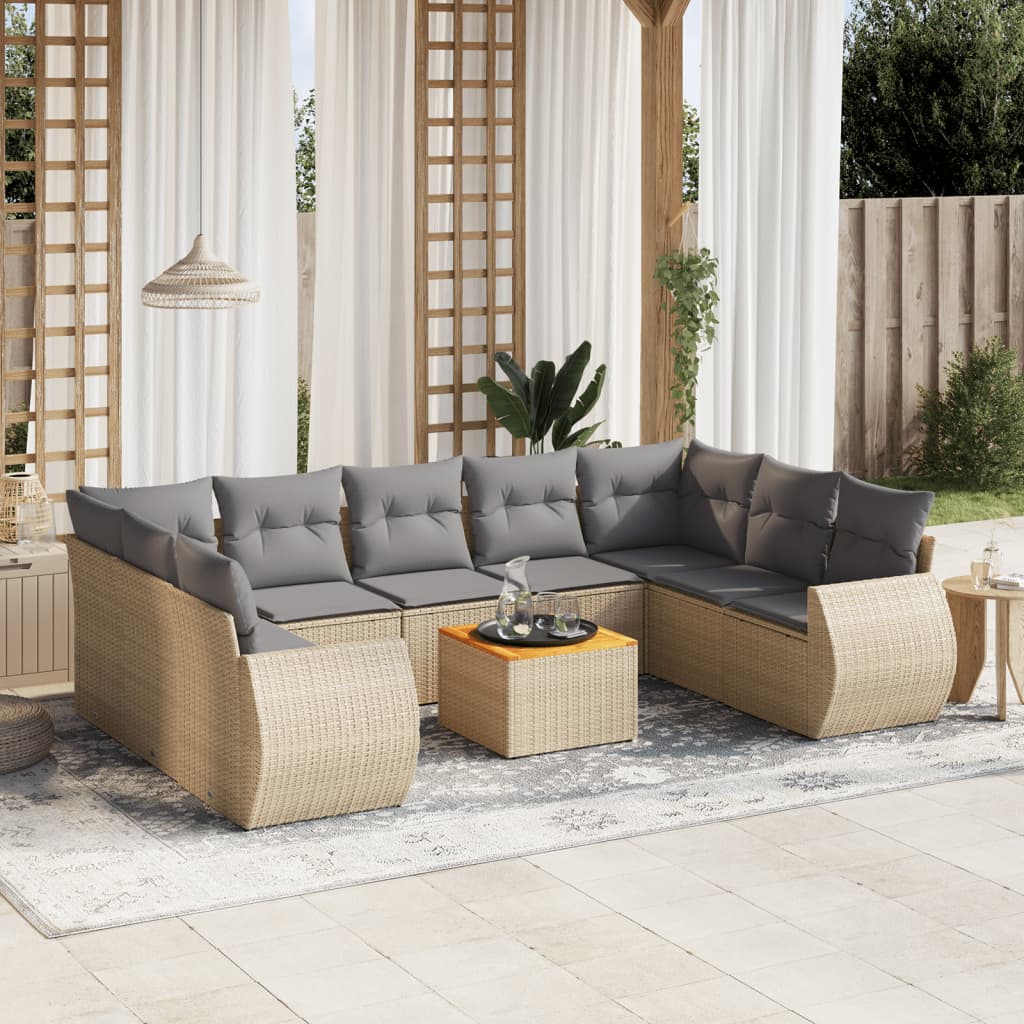 10-delige Loungeset met kussens poly rattan beige is nu te koop bij PeponiXL, paradijselijk wonen!