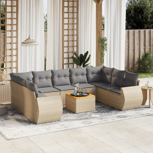 10-delige Loungeset met kussens poly rattan beige is nu te koop bij PeponiXL, paradijselijk wonen!