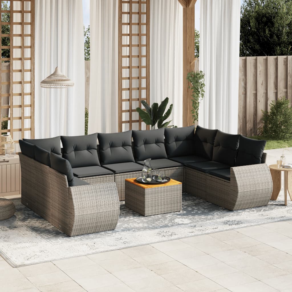 10-delige Loungeset met kussens poly rattan grijs is nu te koop bij PeponiXL, paradijselijk wonen!