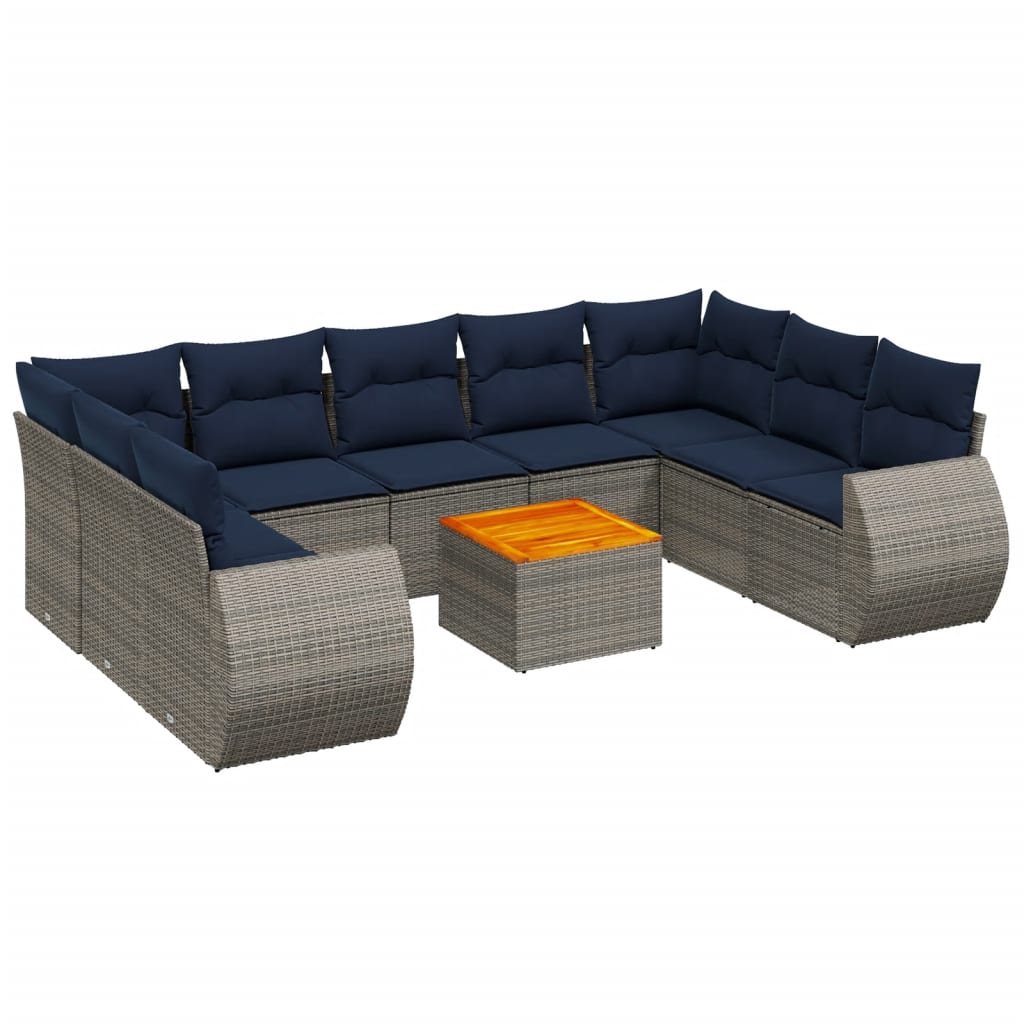 10-delige tuinbankset met kussens, grijs polyrotan is nu te koop bij PeponiXL, paradijselijk wonen!