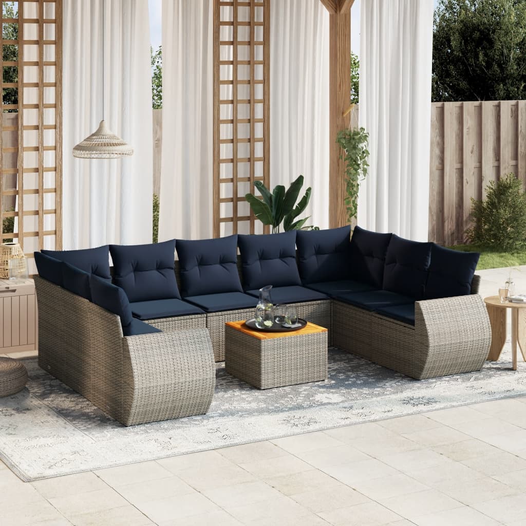 10-delige tuinbankset met kussens, grijs polyrotan is nu te koop bij PeponiXL, paradijselijk wonen!