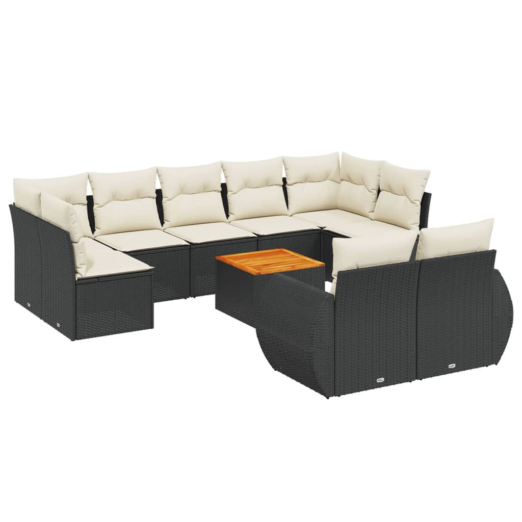 10-delige Loungeset met kussens poly rattan zwart is nu te koop bij PeponiXL, paradijselijk wonen!