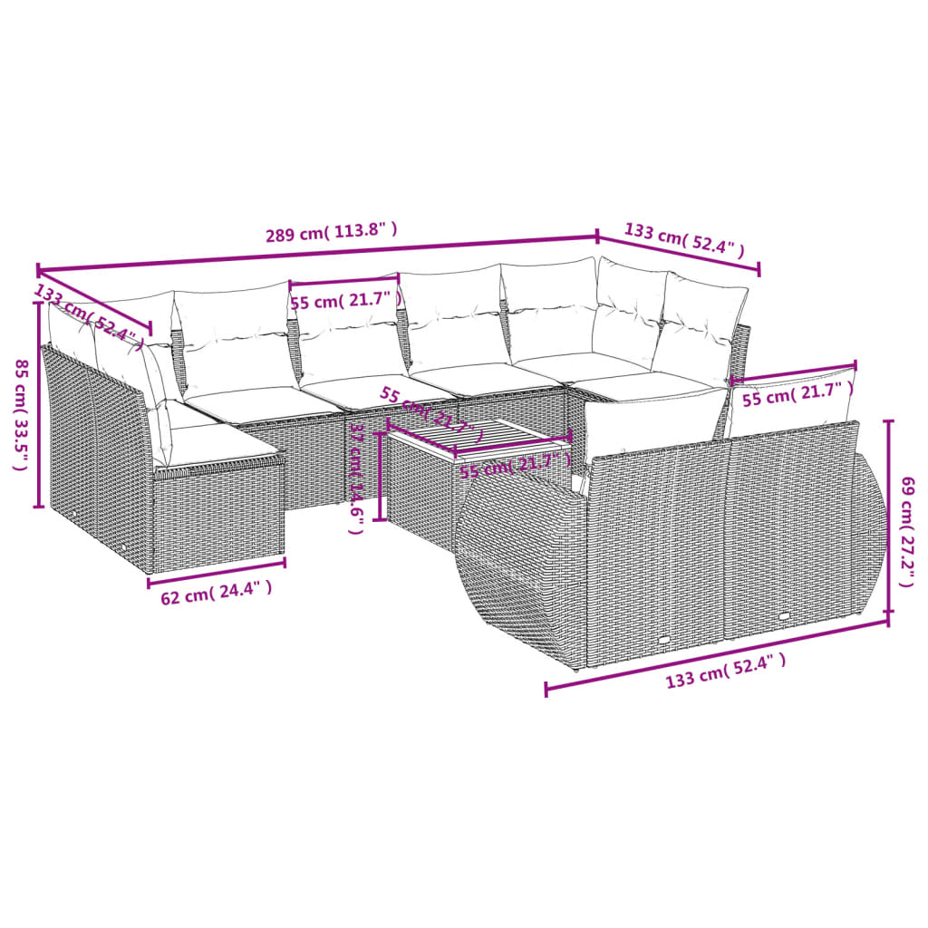 10-delige tuinbankset met kussens van zwart polyrotan is nu te koop bij PeponiXL, paradijselijk wonen!