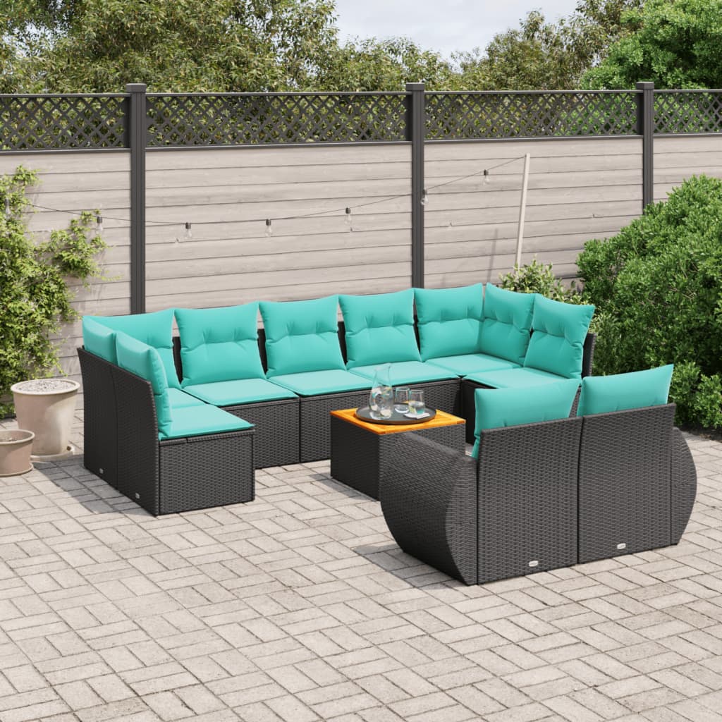 10-delige tuinbankset met kussens van zwart polyrotan is nu te koop bij PeponiXL, paradijselijk wonen!