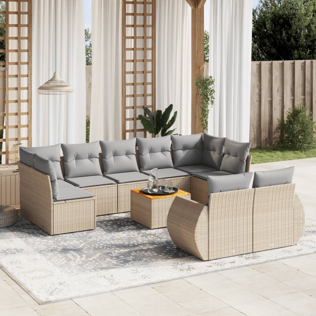 10-delige Loungeset met kussens poly rattan beige is nu te koop bij PeponiXL, paradijselijk wonen!