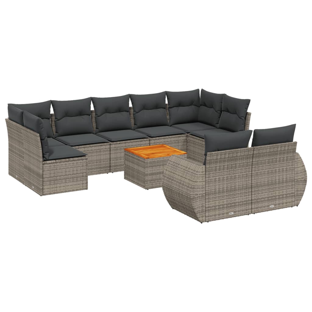 10-delige Loungeset met kussens poly rattan grijs is nu te koop bij PeponiXL, paradijselijk wonen!