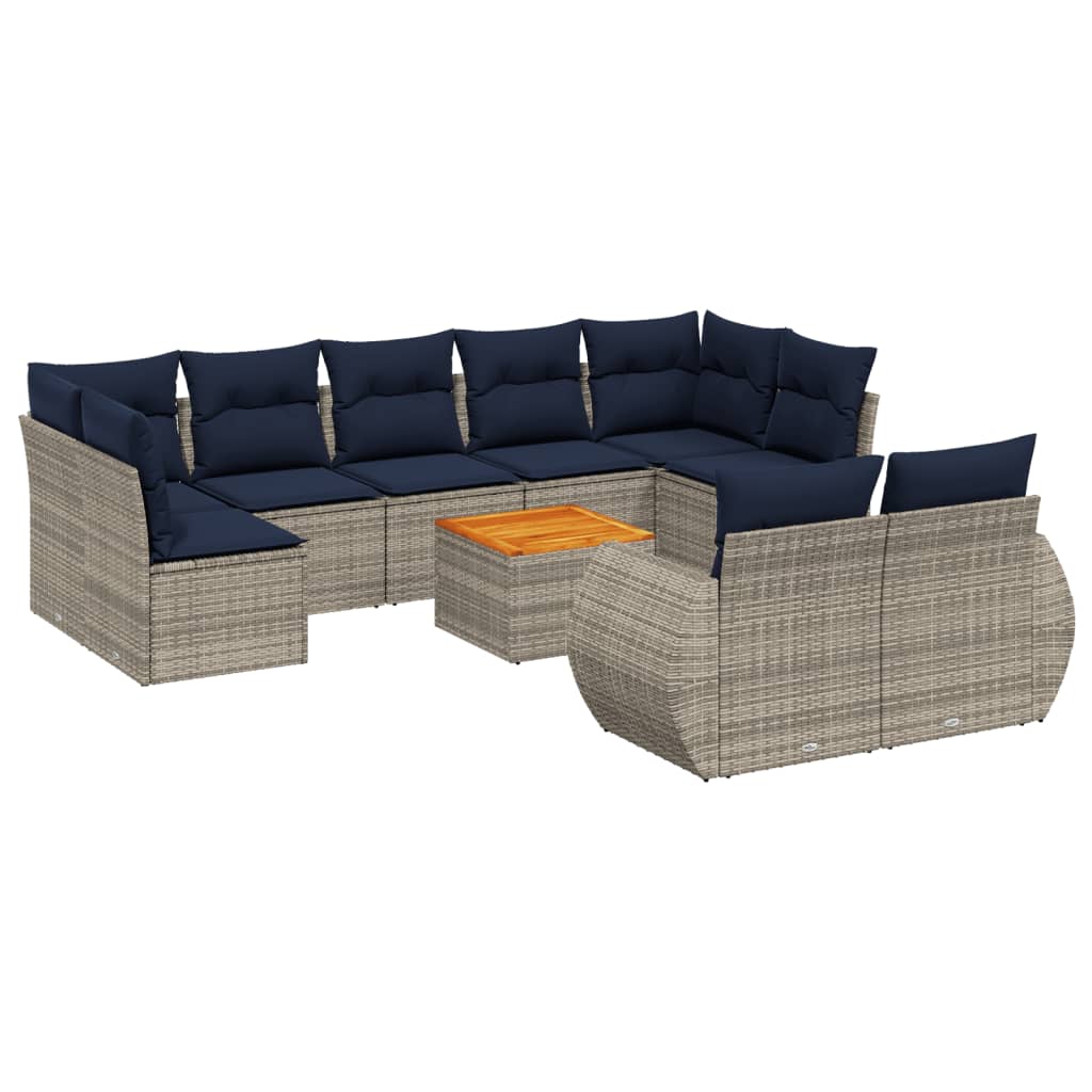 10-delige tuinbankset met kussens, grijs polyrotan is nu te koop bij PeponiXL, paradijselijk wonen!