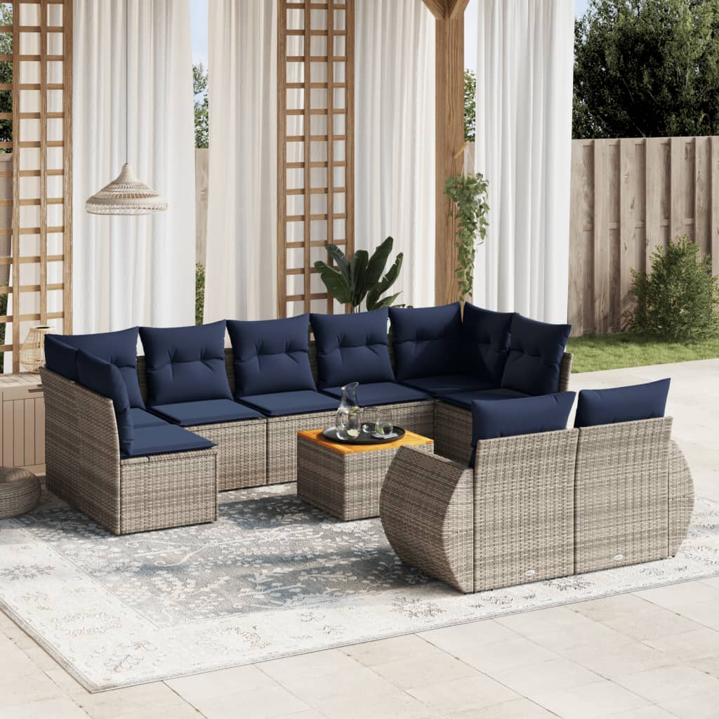 10-delige tuinbankset met kussens, grijs polyrotan is nu te koop bij PeponiXL, paradijselijk wonen!