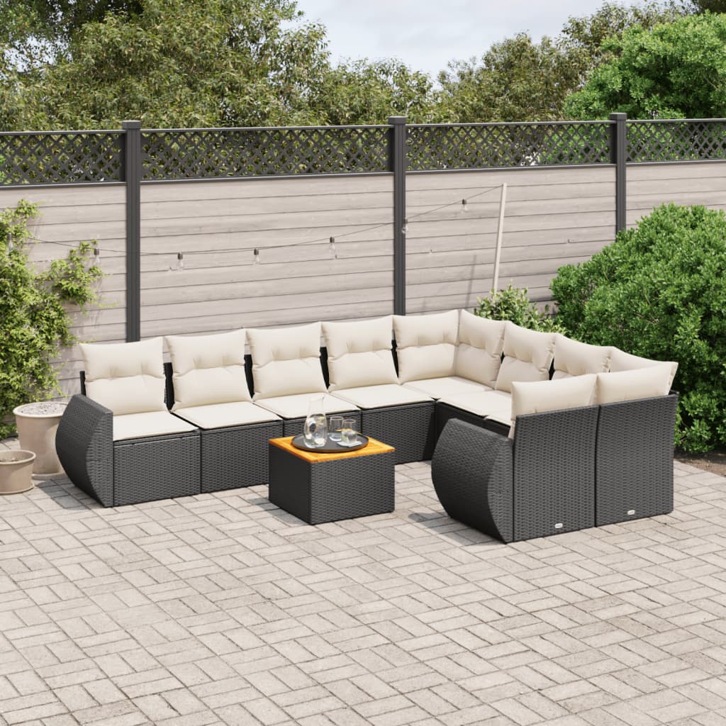 10-delige Loungeset met kussens poly rattan zwart is nu te koop bij PeponiXL, paradijselijk wonen!