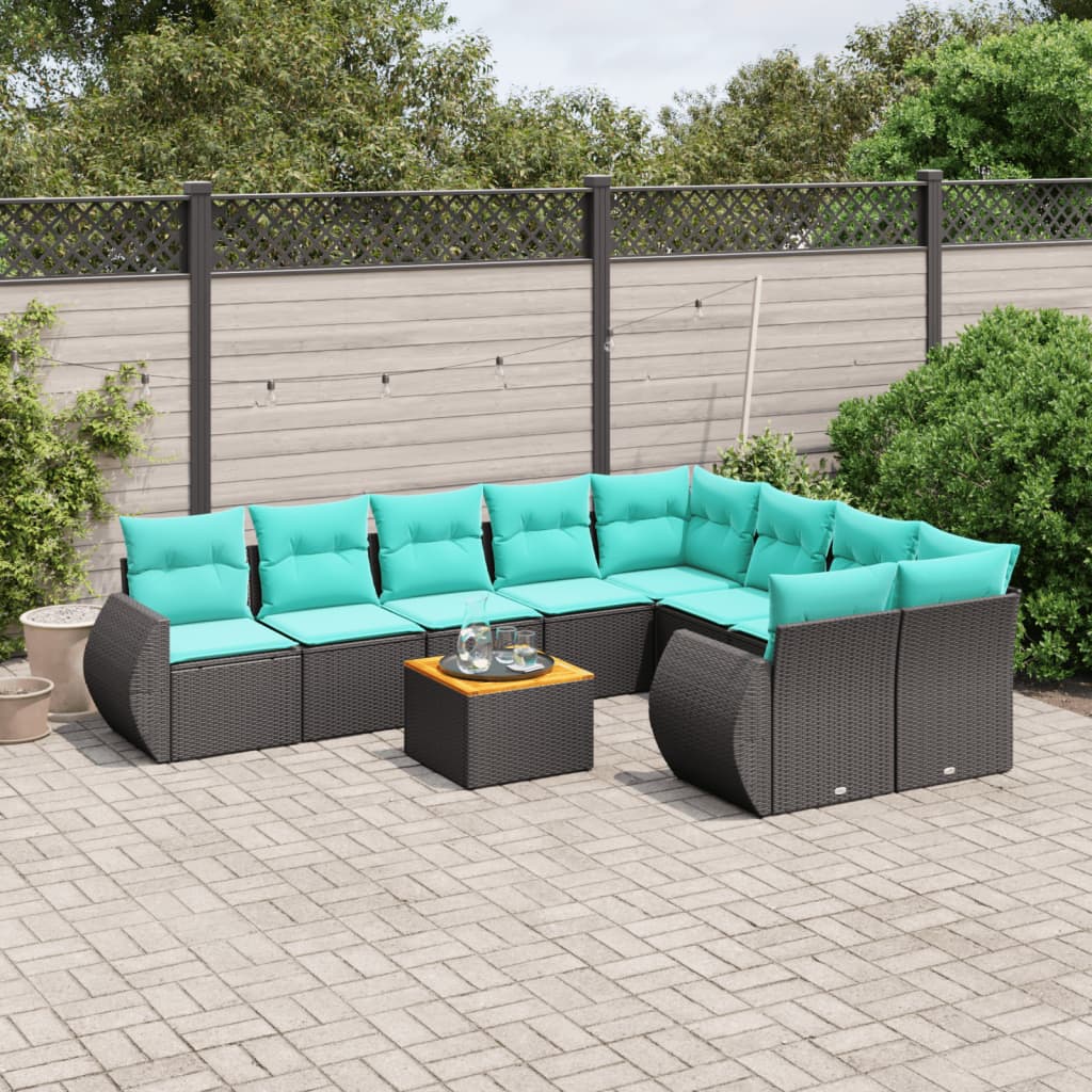 10-delige tuinbankset met kussens van zwart polyrotan is nu te koop bij PeponiXL, paradijselijk wonen!