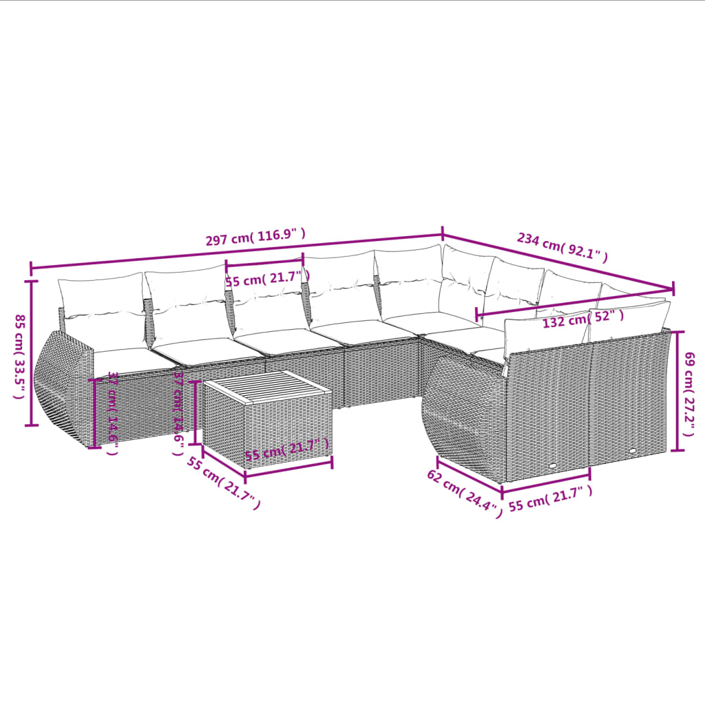 10-delige Loungeset met kussens poly rattan beige is nu te koop bij PeponiXL, paradijselijk wonen!