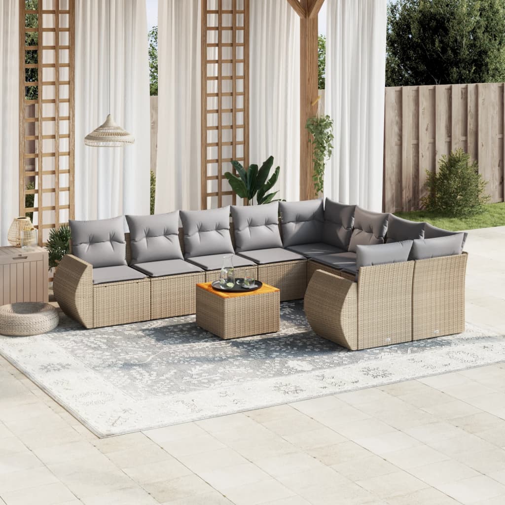 10-delige Loungeset met kussens poly rattan beige is nu te koop bij PeponiXL, paradijselijk wonen!