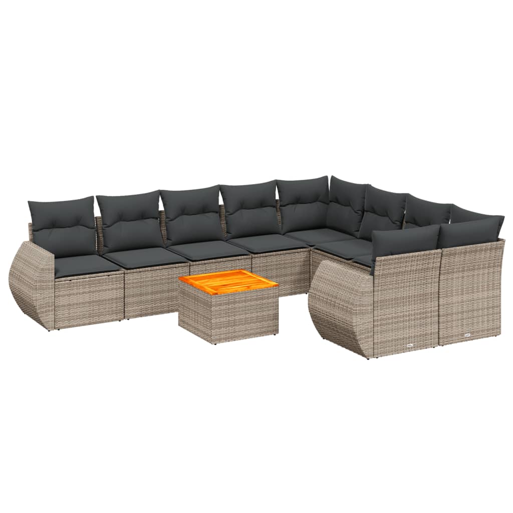 10-delige Loungeset met kussens poly rattan grijs is nu te koop bij PeponiXL, paradijselijk wonen!