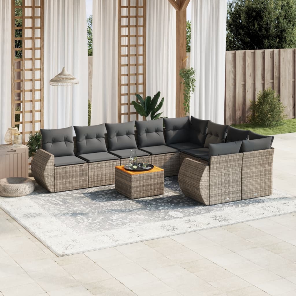 10-delige Loungeset met kussens poly rattan grijs is nu te koop bij PeponiXL, paradijselijk wonen!