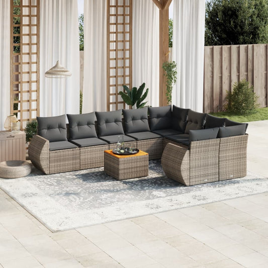 10-delige Loungeset met kussens poly rattan grijs is nu te koop bij PeponiXL, paradijselijk wonen!