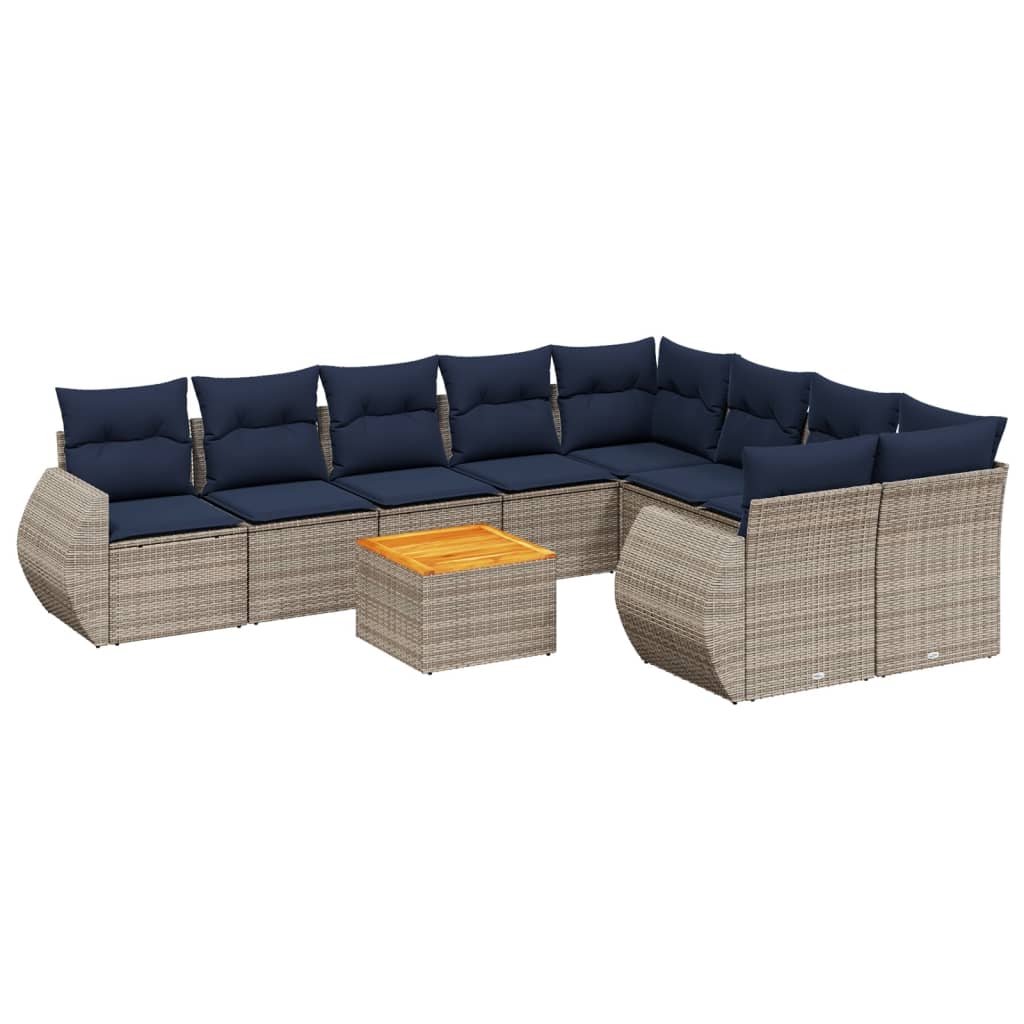 10-delige tuinbankset met kussens, grijs polyrotan is nu te koop bij PeponiXL, paradijselijk wonen!