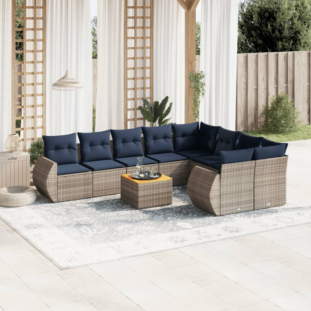 10-delige tuinbankset met kussens, grijs polyrotan is nu te koop bij PeponiXL, paradijselijk wonen!