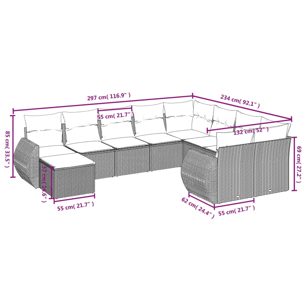 10-delige Loungeset met kussens poly rattan zwart is nu te koop bij PeponiXL, paradijselijk wonen!