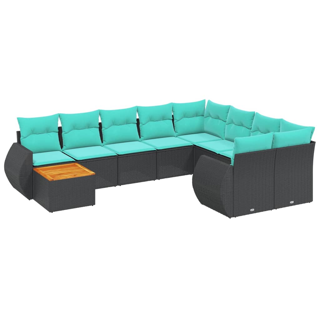 10-delige tuinbankset met kussens van zwart polyrotan is nu te koop bij PeponiXL, paradijselijk wonen!