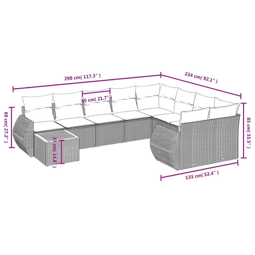 10-delige tuinbankset met kussens van zwart polyrotan is nu te koop bij PeponiXL, paradijselijk wonen!