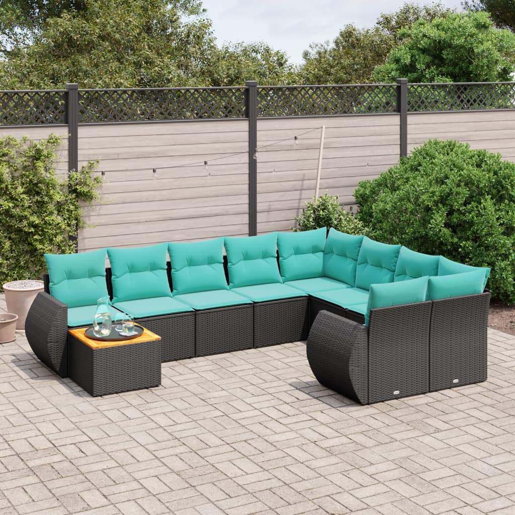 10-delige tuinbankset met kussens van zwart polyrotan is nu te koop bij PeponiXL, paradijselijk wonen!