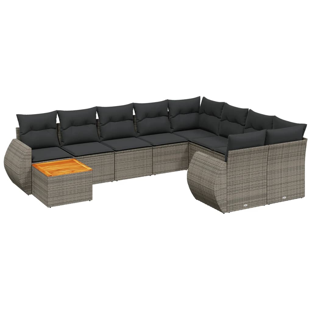 10-delige Loungeset met kussens poly rattan grijs is nu te koop bij PeponiXL, paradijselijk wonen!