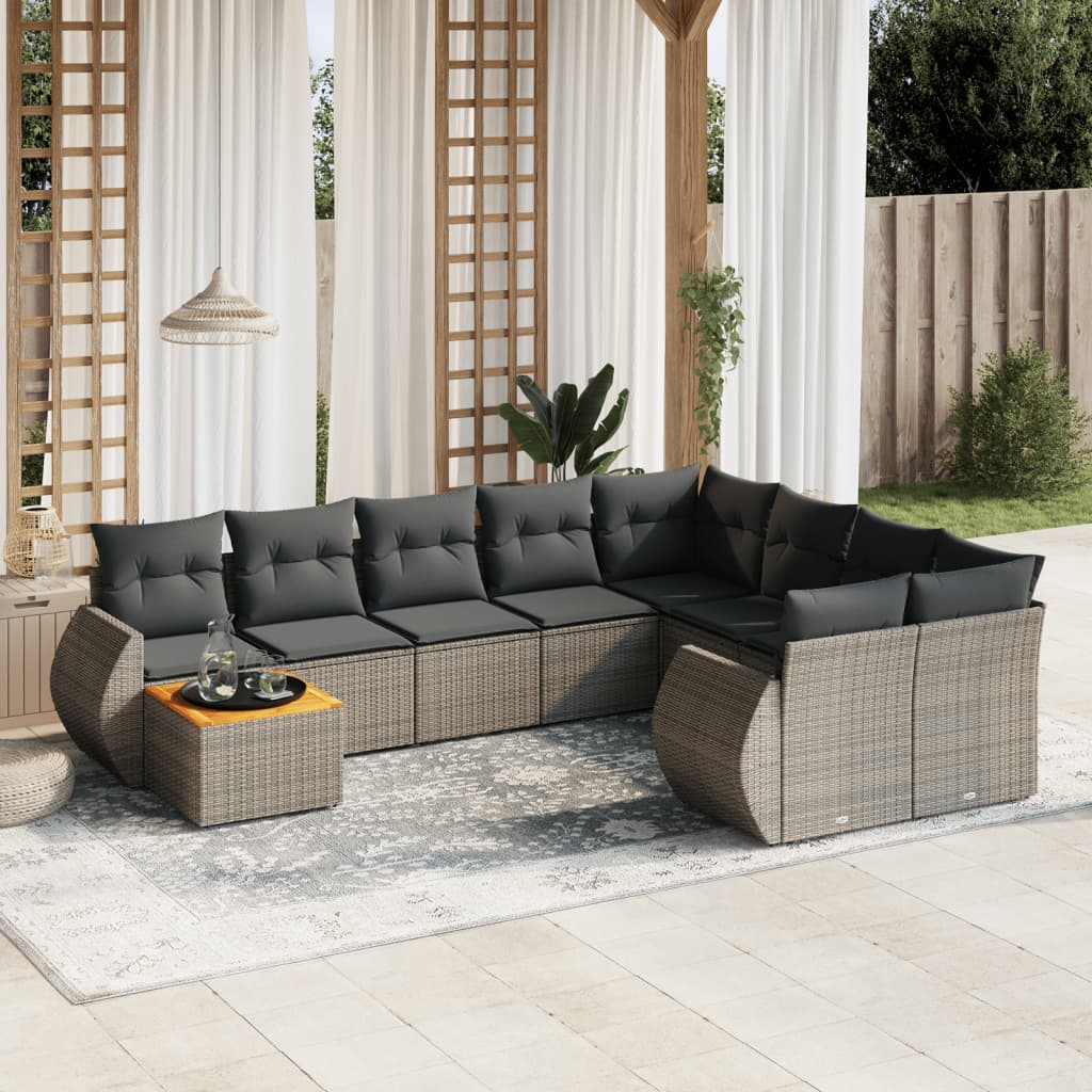 10-delige Loungeset met kussens poly rattan grijs is nu te koop bij PeponiXL, paradijselijk wonen!