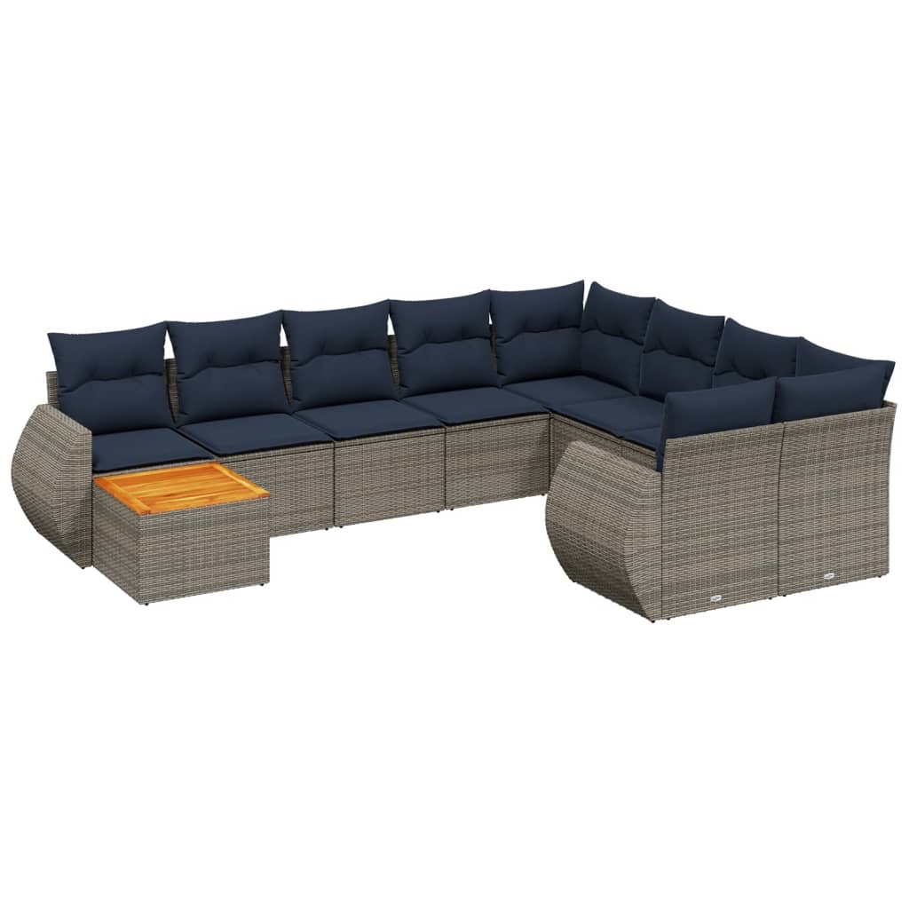 10-delige tuinbankset met kussens, grijs polyrotan is nu te koop bij PeponiXL, paradijselijk wonen!