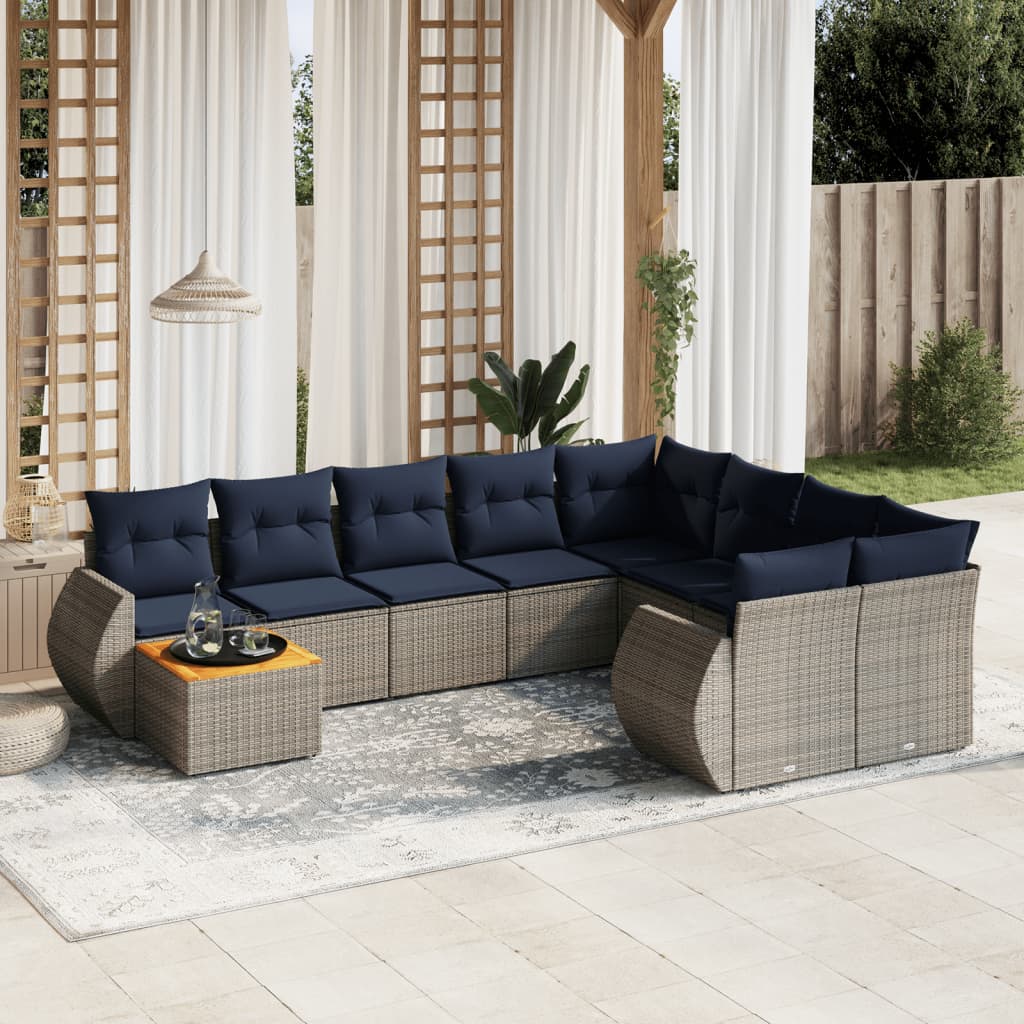 10-delige tuinbankset met kussens, grijs polyrotan is nu te koop bij PeponiXL, paradijselijk wonen!