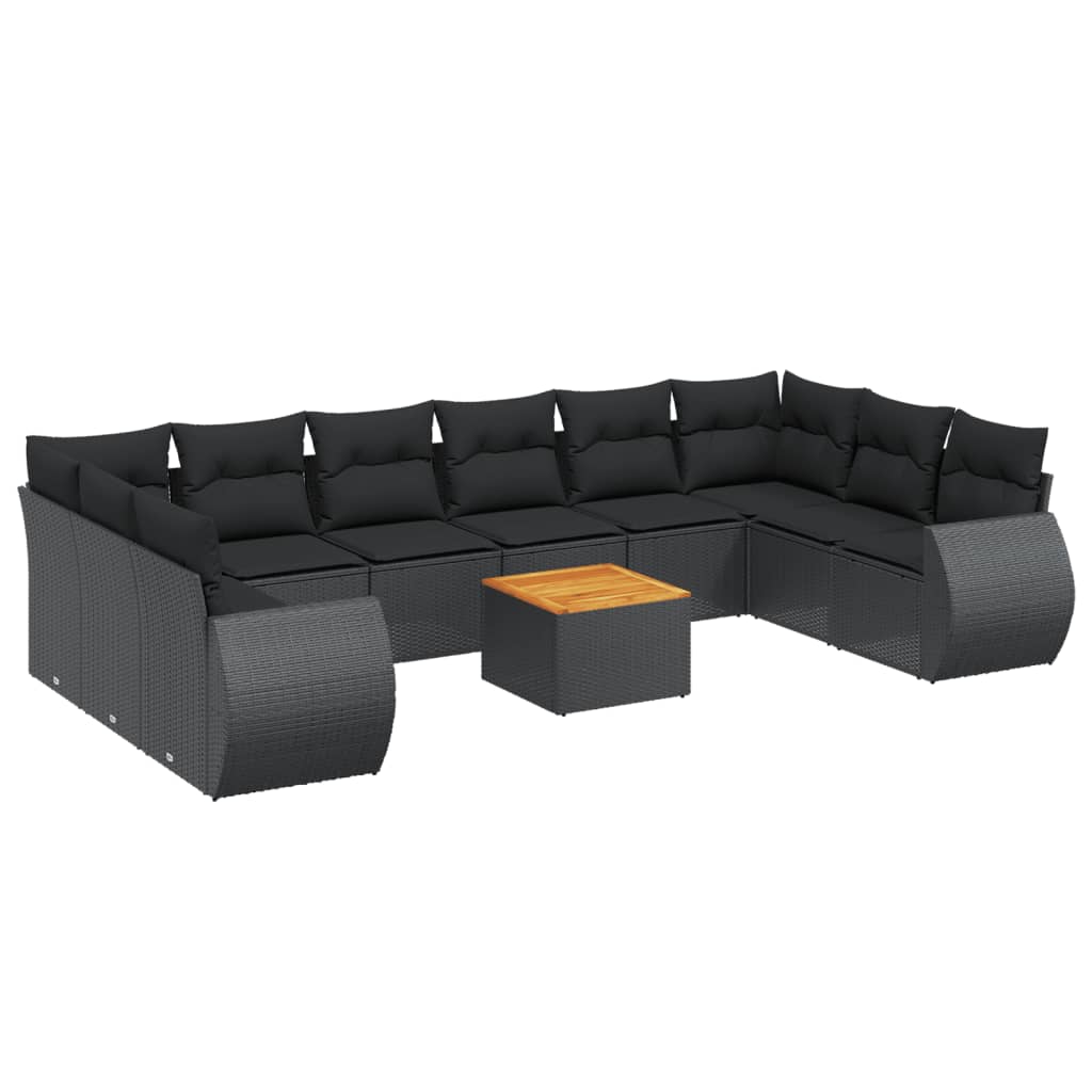 11-delige Loungeset met kussens poly rattan zwart is nu te koop bij PeponiXL, paradijselijk wonen!