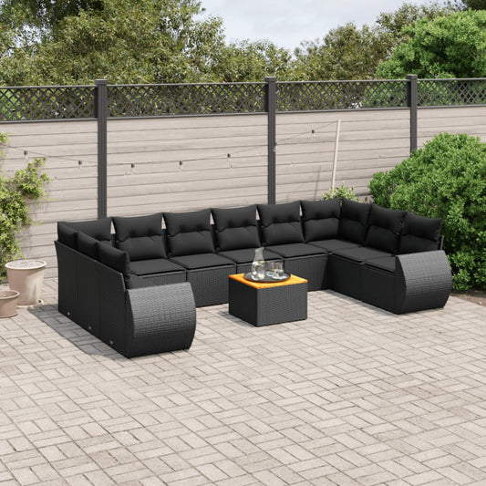 11-delige Loungeset met kussens poly rattan zwart is nu te koop bij PeponiXL, paradijselijk wonen!