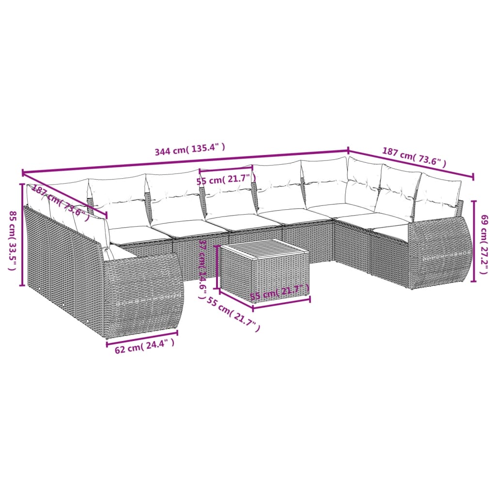 11-delige Loungeset met kussens poly rattan zwart is nu te koop bij PeponiXL, paradijselijk wonen!
