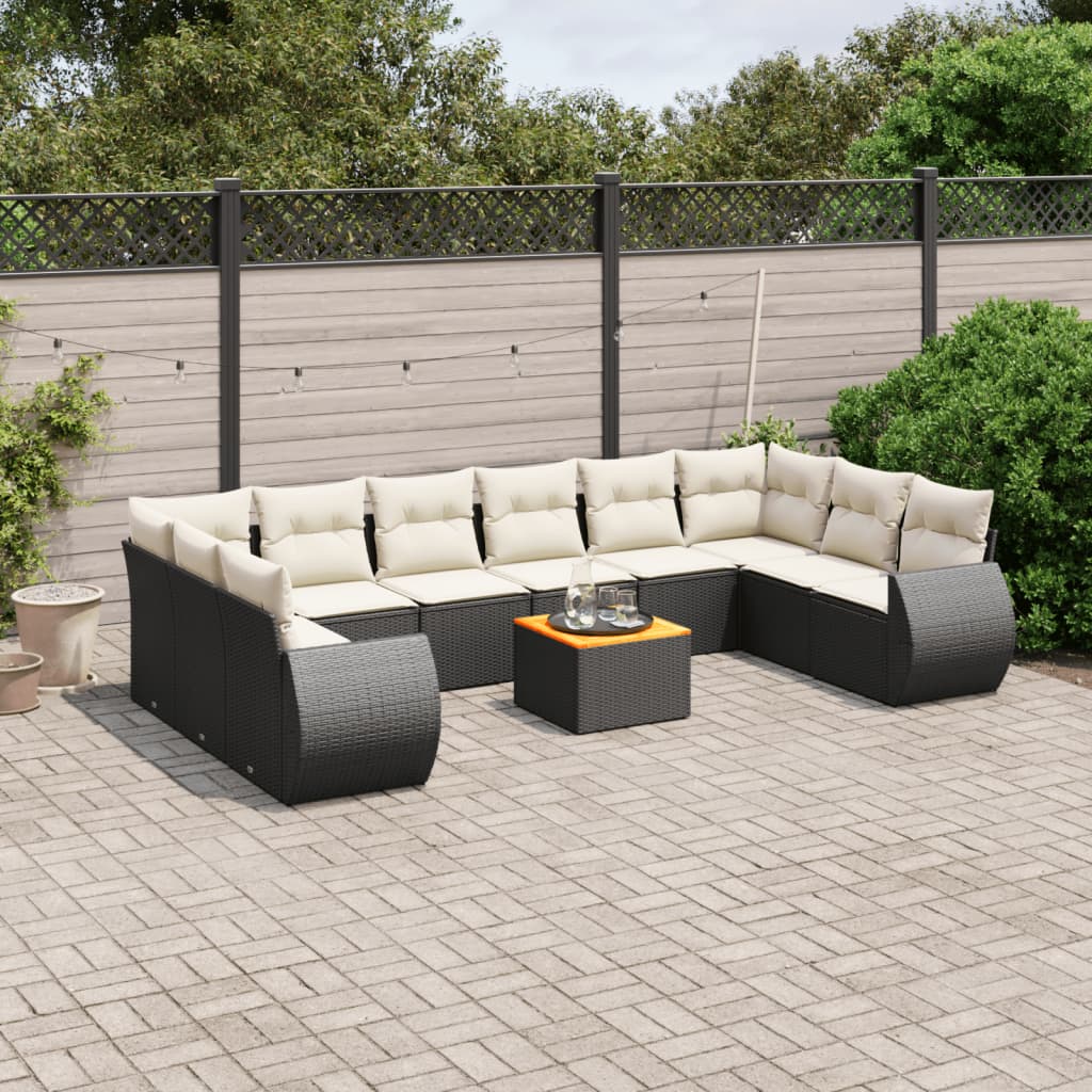 11-delige Loungeset met kussens poly rattan zwart is nu te koop bij PeponiXL, paradijselijk wonen!